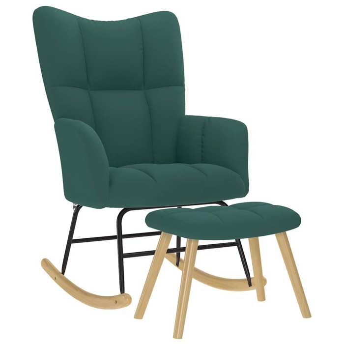 Promo 2026 Chaise à bascule 61x78x95 cm - rocking chair/Fauteuil de Relaxation avec repose-pied Vert foncé Tissu 1898