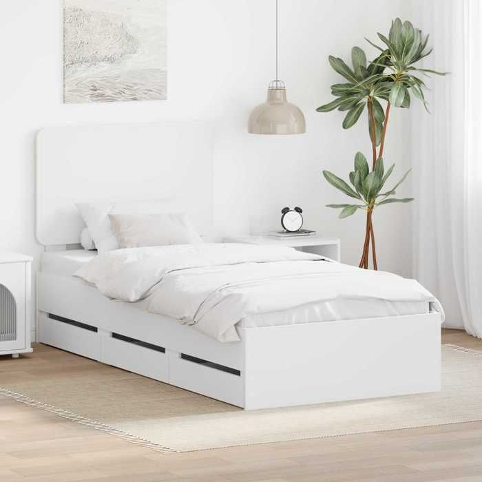 Blanc Cadre de lit moderne SARAZYJ Lit chambre avec tiroir Blanc 75 x 190 cm Bois Ingénierie E4190