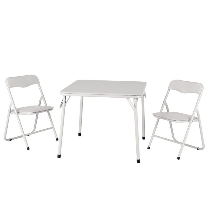 Ensemble table et chaises pliantes - LUNSY - 60 5x60 5x50 5 cm - Beige - 1 table et 2 chaises