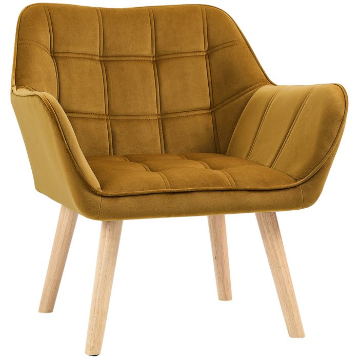 Fauteuil à oreilles scandinave - Velours - Jaune - 67x61 5x71 cm - Montage facile - Structure bois et métal - Rembourré