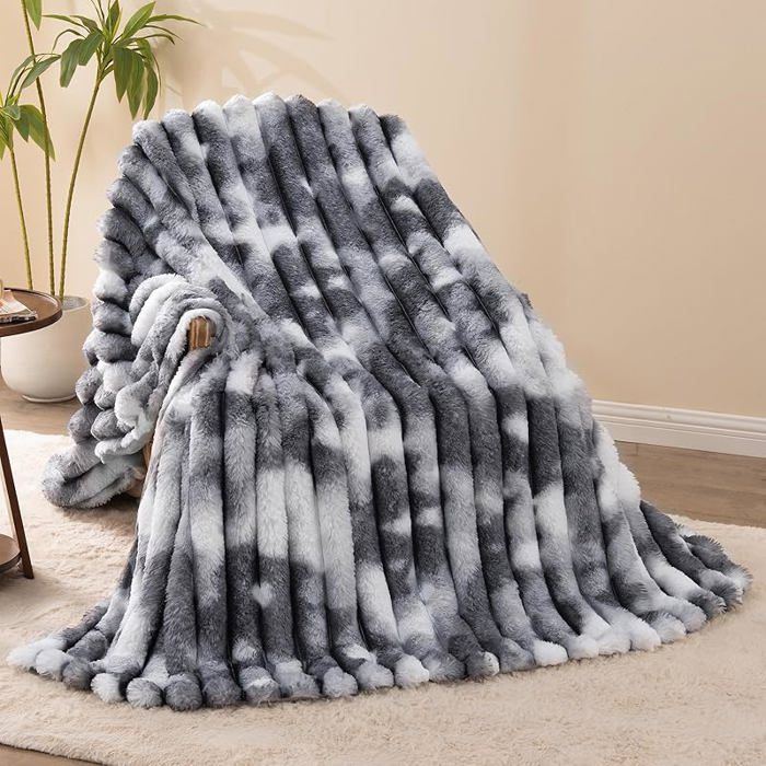 Warm sofa throw large size super soft coverlet blanket 130x150 cm tie-dye grey