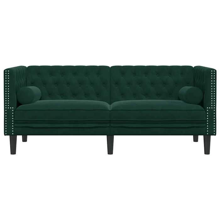 Vert SOFA - Moderne - Canapé Chesterfield avec traversins 2 places - contemporain - vert foncé velours C1954