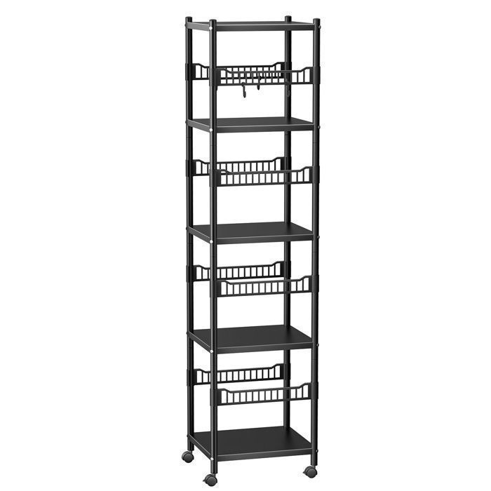 Chariot Roulant Étagère à Roulettes Meuble de Rangement Mobile Multi- Fonction avec 5 Niveaux Noir 40*35*160cm