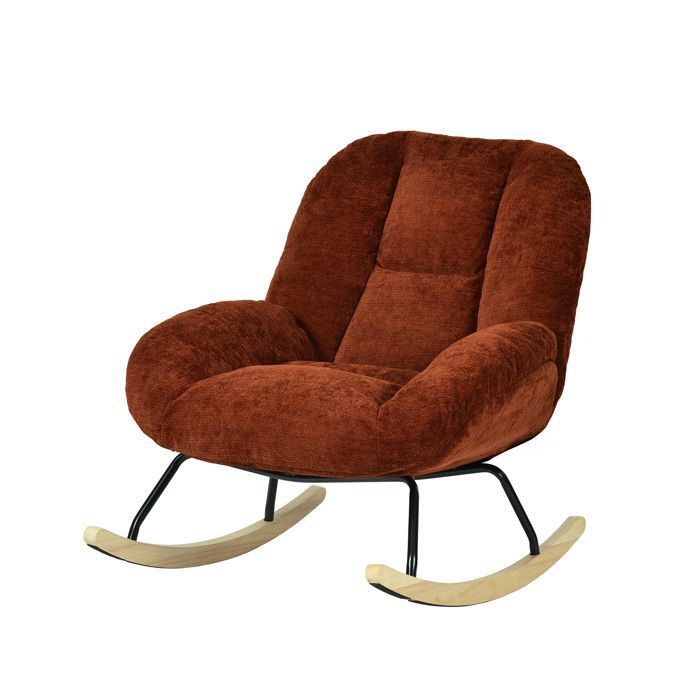 MEUBLES COSY Fauteuil à bascule scandinave en tissu chenille avec accoudoirs pour salon ou chambre à coucher rouge - LITHOPS