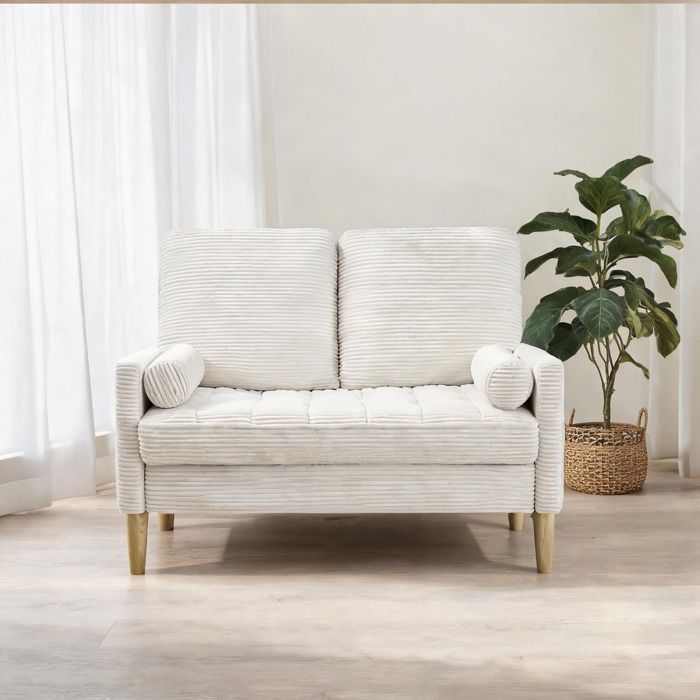 Pour salon appartement ou chambre: canapé 2 places scandinave beige-toné en velours côtelé