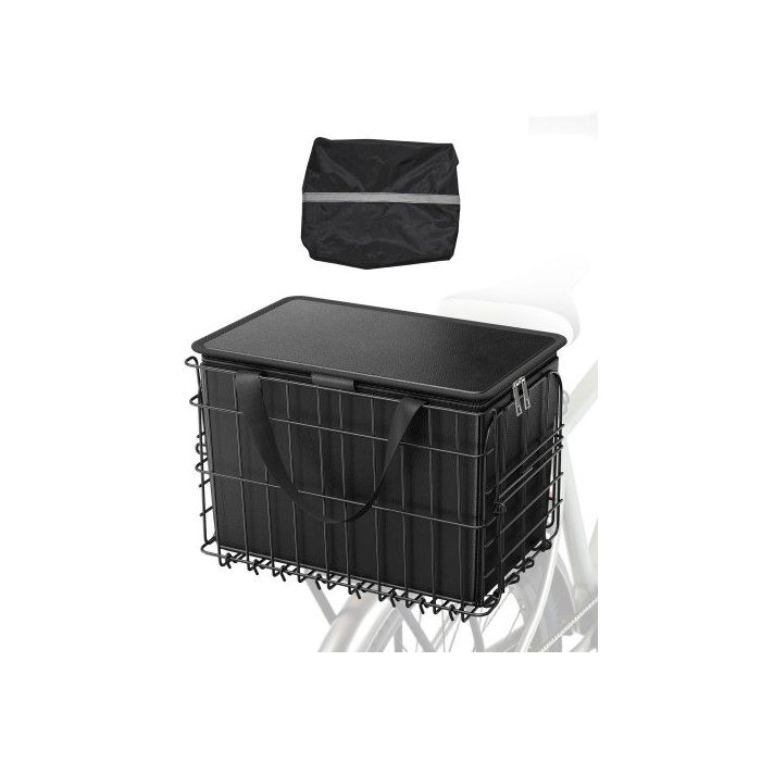 Panier Arrière de Vélo Pliable Fil Métallique 340x210x225 mm avec Sac Amovible Housse Imperméable Dégagement Rapide pour