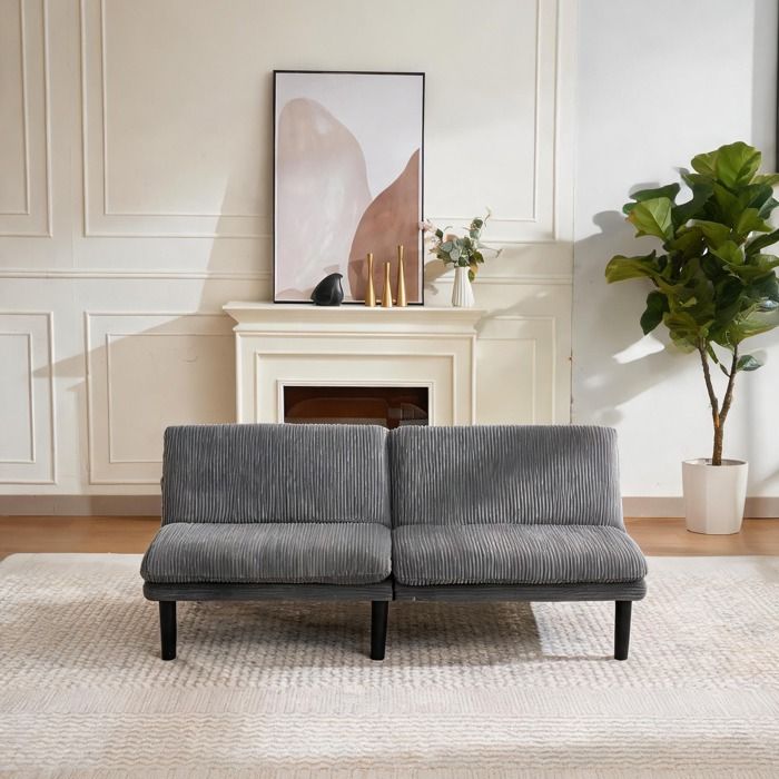 Canapé 2 places en velours côtelé cool gray – design contemporain convertible 3 positions idéal salon ou home-cinéma