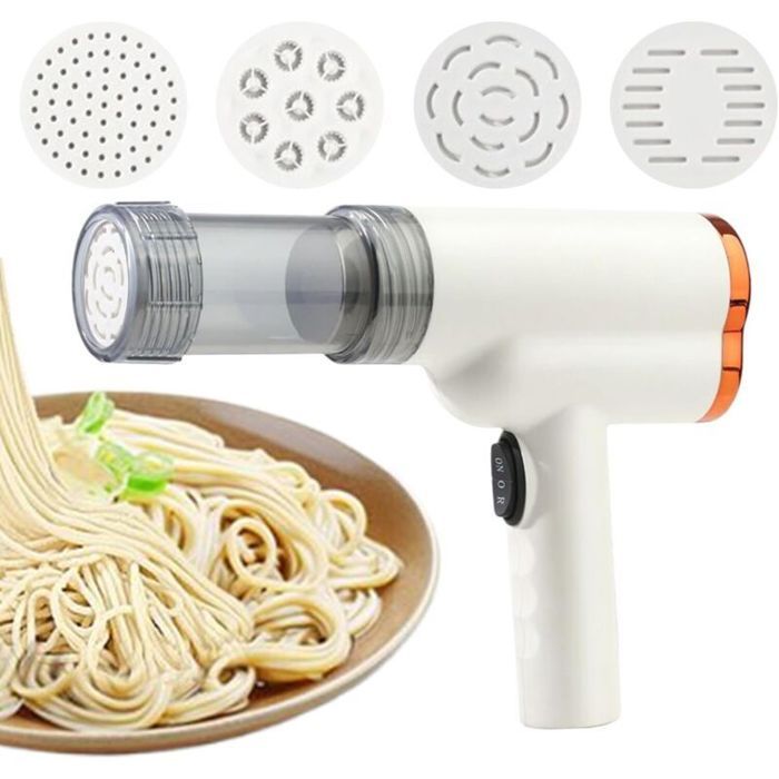 Machine à pâtes électrique – Sans fil 40W avec 5 moules – Pour cuisine et camping – Blanc