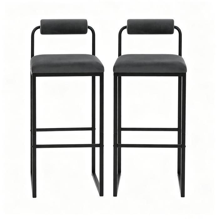 ELVORIN Tabouret de bar avec dossier lot de 2 38 5 x 39 x 95 5 cm gris foncé acier et tissu velours hauteur dassise 75 cm