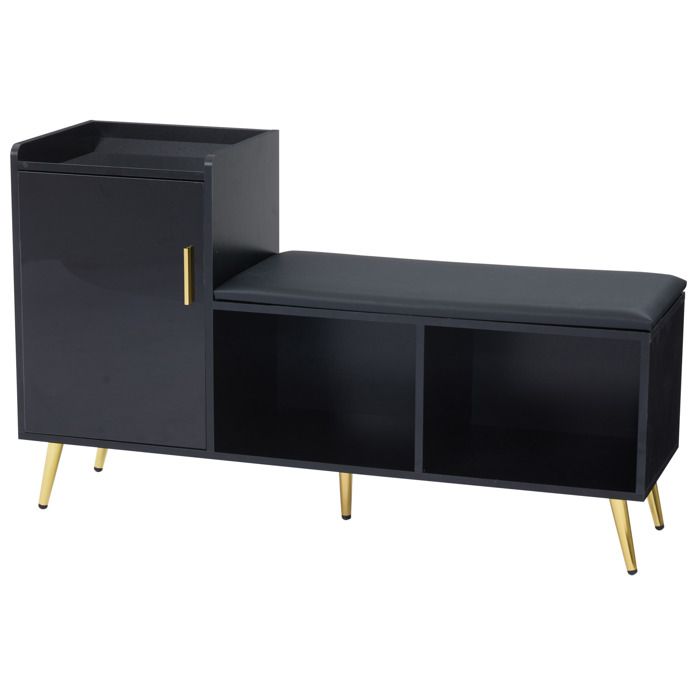 Meuble a chaussures avec banc - noir brillant - 1 porte etageres reglables 120 x 35 x 71 5 cm