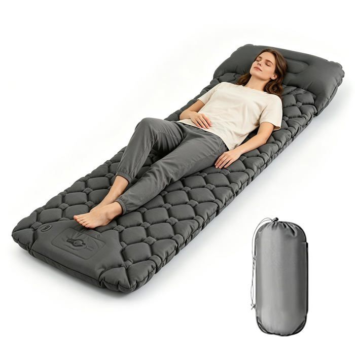 Matelas Autogonflant 1 Personne Gris Pompe à Pied pour Camping Trekking Tente ALURRA