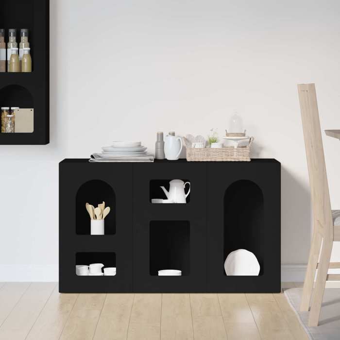Meuble Rangement - HAOSHOP - Buffet Noir 100 x 35 x 59 cm Bois dingénierie&01_42351