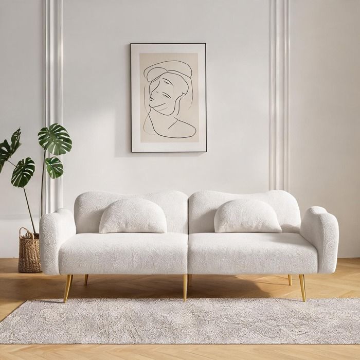 Canapé 2 places convertible en lit avec dossier réglable 3 positions et revêtement en tissu mélangé soft white 175 cm