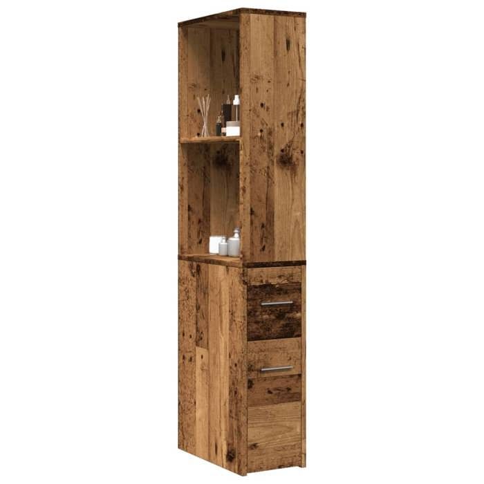 Brun Armoire de salle de bain étroite avec roulettes vieux bois - Meuble Rangement LV38211