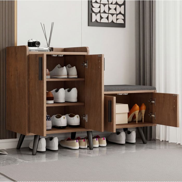 Meuble À Chaussures Bois Naturel Banc À Chaussures FloraGrace Pour Entrée Avec Assise Rembourrée 120x34x82 8cm