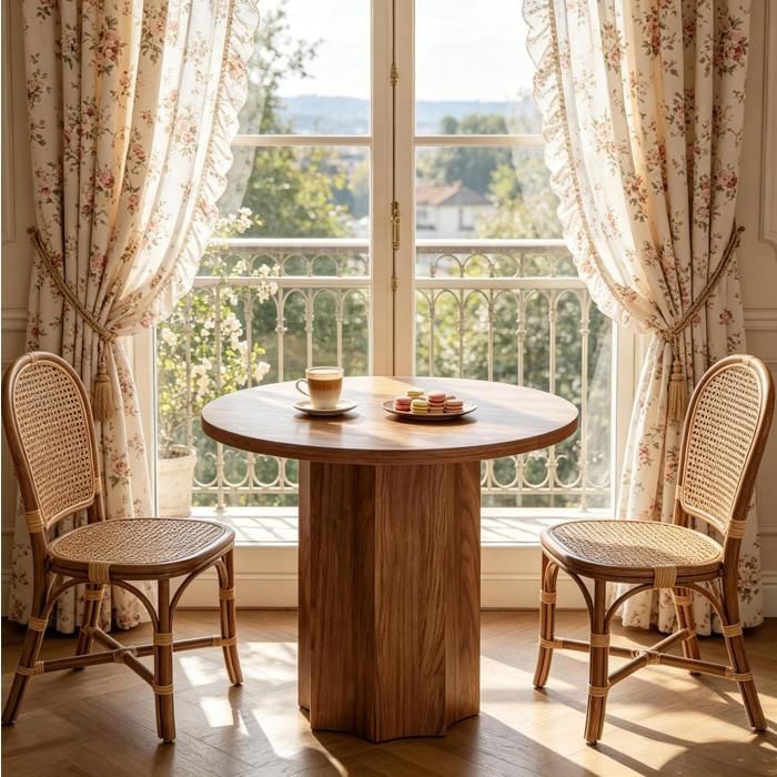 Table ronde marron 80 x 80 x 75 cm en MDF style bois plateau 3 cm pour 2 à 4 personnes