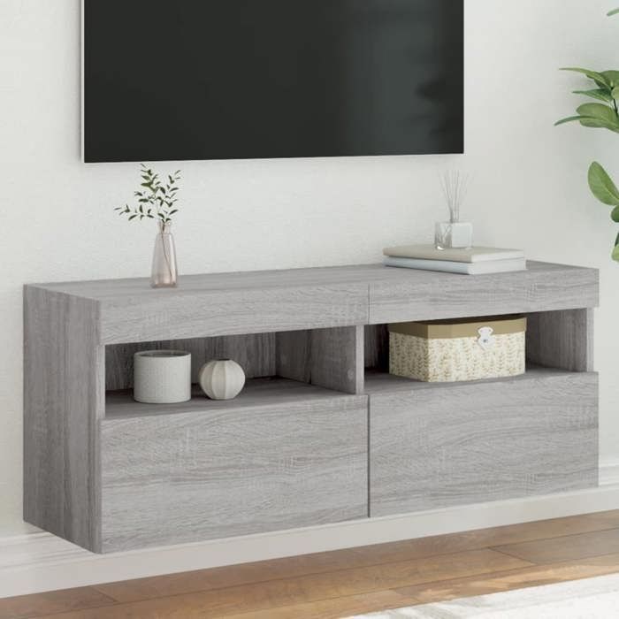 vidaXL Meuble TV mural LED sonoma gris 100x30x40 cm éclairage intégré meuble suspendu design sobre