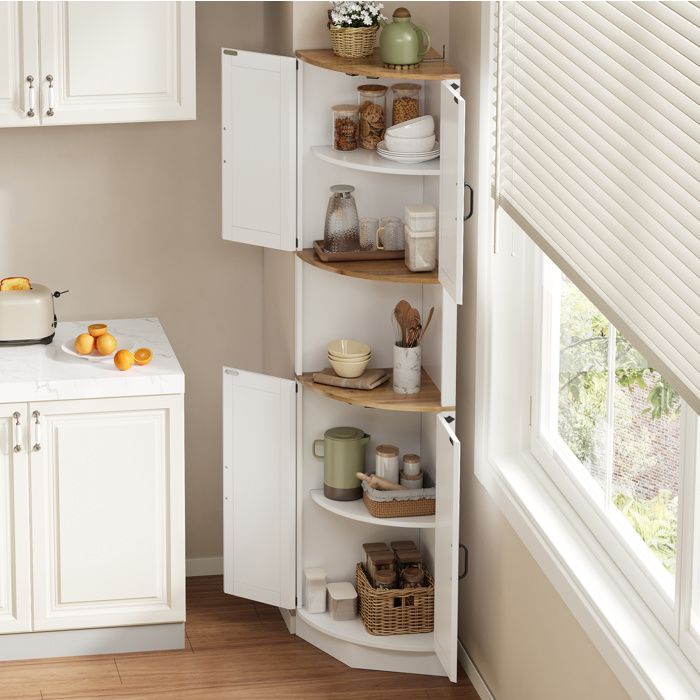 Meuble dangle armoire haute 39 5 x 39 5 x 180 cm blanc aspect bois 5 espaces de rangement vintage anti-basculement ORVRYN