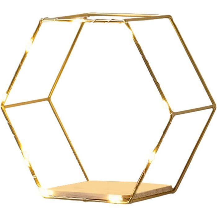 Étagère murale hexagonale lumineuse - KAGOLOW - Bois et métal - LED - Adhésif sans trace inclus - Décoration intérieure