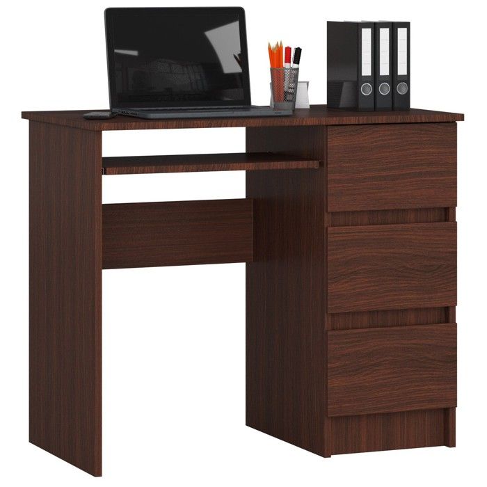 Bureau dordinateur AKORD droit A6 Wengé 90 cm 3 tiroirs façade Wengé 1 étagère 90x50x77 cm Bureau dordinateur AKORD droit A6 Wengé 90 cm 3 tiroirs façade Wengé 1 étagère 90x50x77 cm