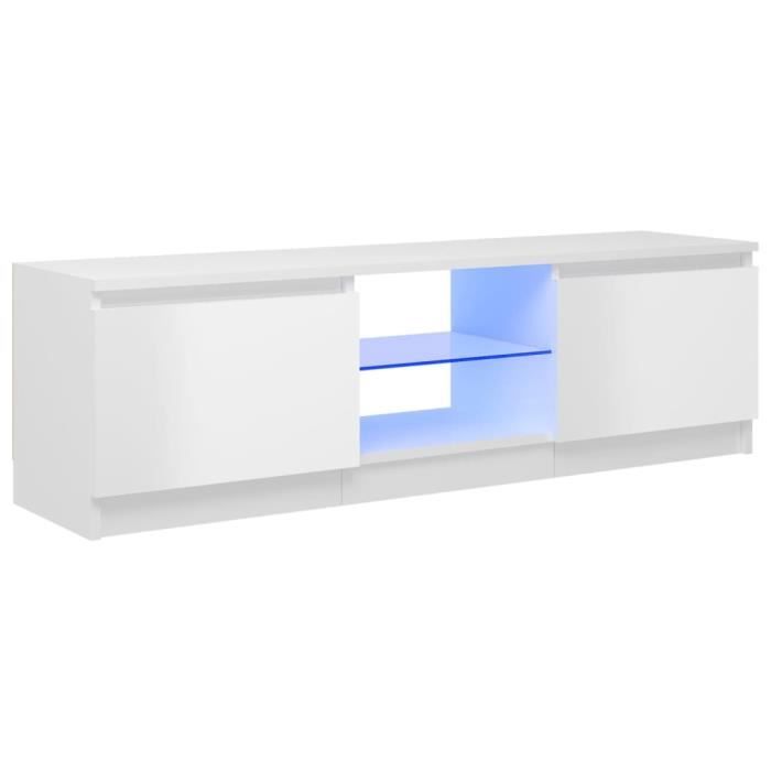 Meuble TV avec LED RVB avec tablette en verre 120x30x355 cm Blanc