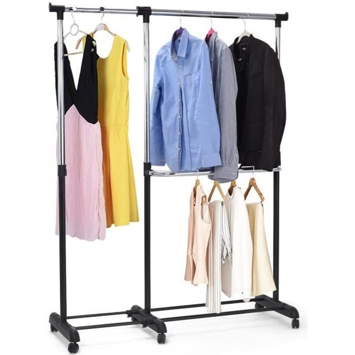 GIANTEX Portant à vêtements télescopique avec 6 roulettes penderie réglable en hauteur 93-168cm et longueur 91-160cm