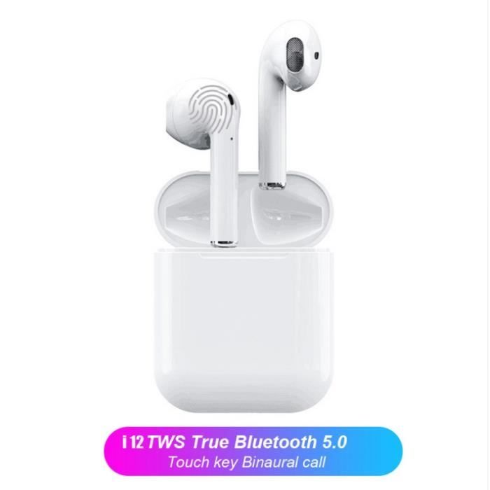 i12 TWS Bluetooth Écouteur Double Appels Smart Touch sans Fil in-Ear Écouteurs Sportifs Portables pour Tous Les Smart Phone@i12 Red