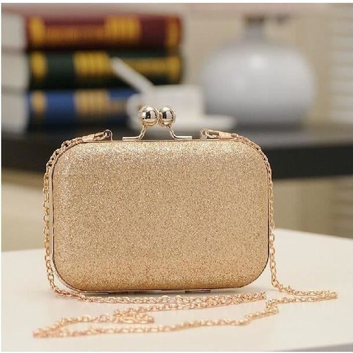 Femme Bling Sac à Main de Soirée Pochette et clutch Sac de Mariage Bal avec  Chaîne Femmes Mini Sacs Cadeau d'Anniversaire Or