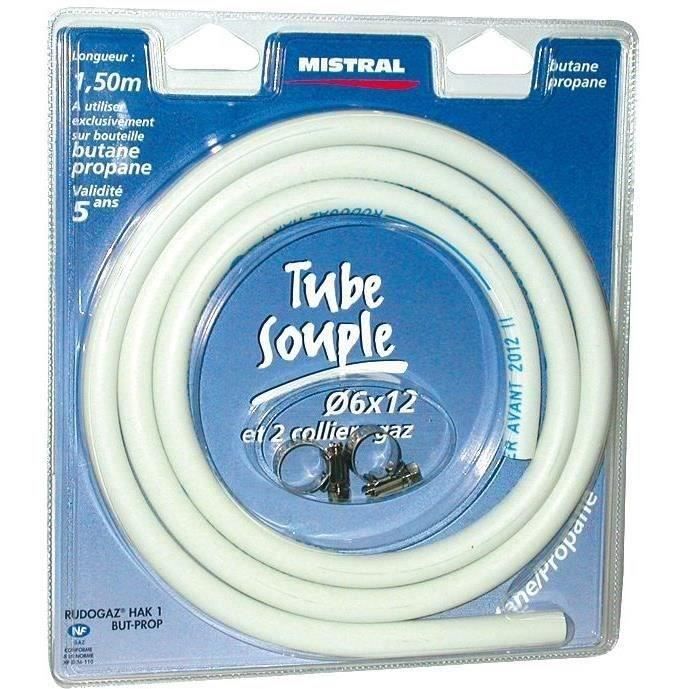Tuyau gaz butane propane - D: 6 mm - 1.5 m + 2 colliers