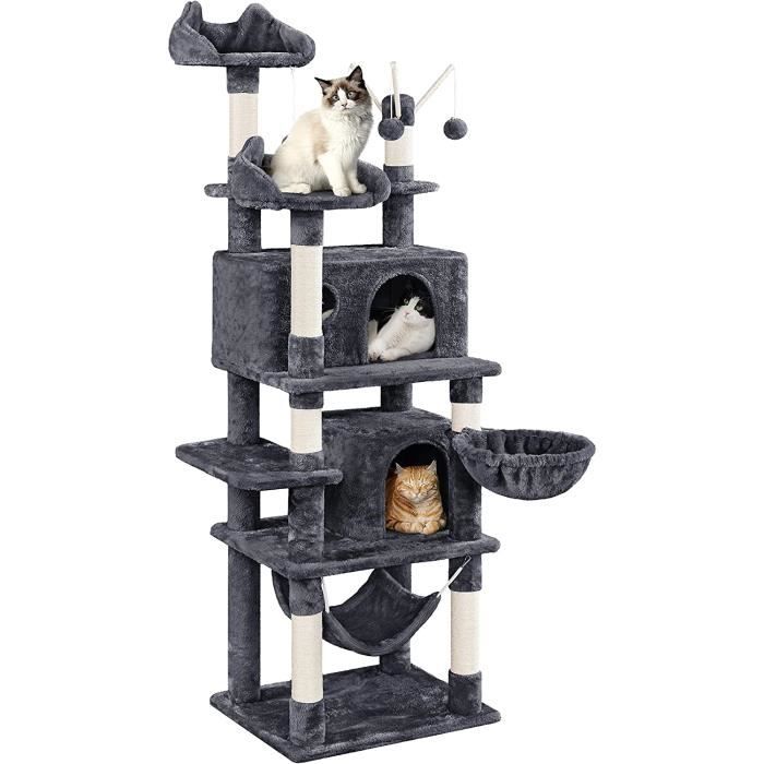 PawHut Arbre à Chat Tour De Jeux Pour Chat 8 Poteaux à Griffer 4 Cm Gris Et~218mgioipq001