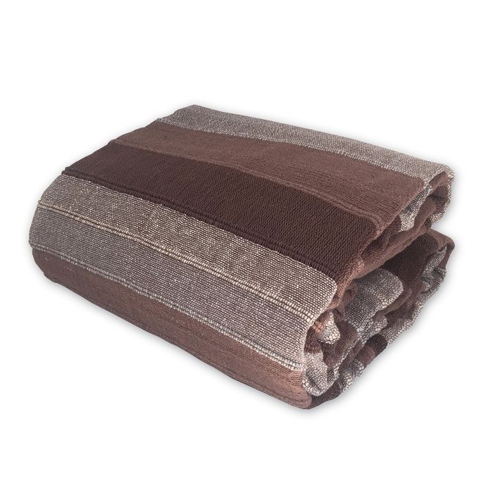 Tendance Perso - Plaid jeté de canapé / jeté de lit tissé - AKOLA - 125x150 cm - Marron - 100% coton - grand boutis en camaïeu
