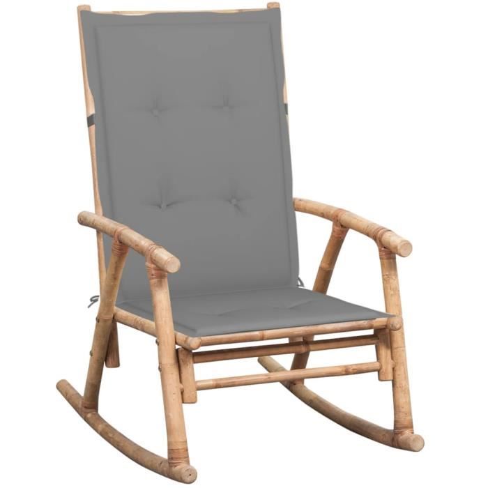 chaise à bascule jm - fauteuil à bascule salon - style moderne - bambou 66x86x105cm - coussin inclus
