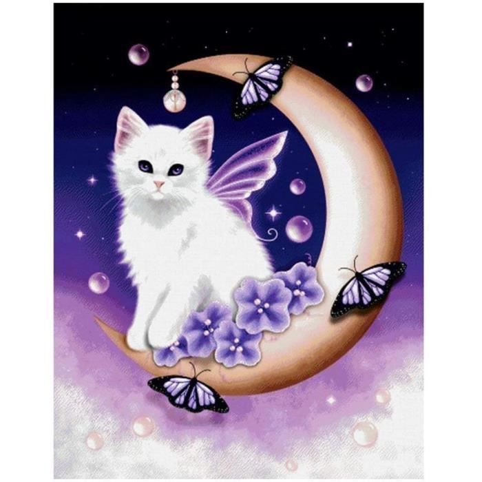 Broderie Diamant 5D Fée Sur La Lune 30x40 Cm - Kit Complet Strass Rondelets, Tableau Diamant Magique Pour Adultes Et Enfants, Déco Murale Féerique Étincelante