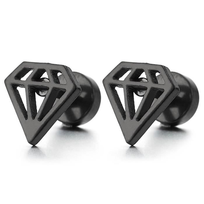 Boucles D'oreilles En Acier Inoxydable Boucles D'oreilles Créoles Noires - Lot De 2 Paires - Acier Inoxydable 316L - Sans Perçage Boucle Oreille Homme