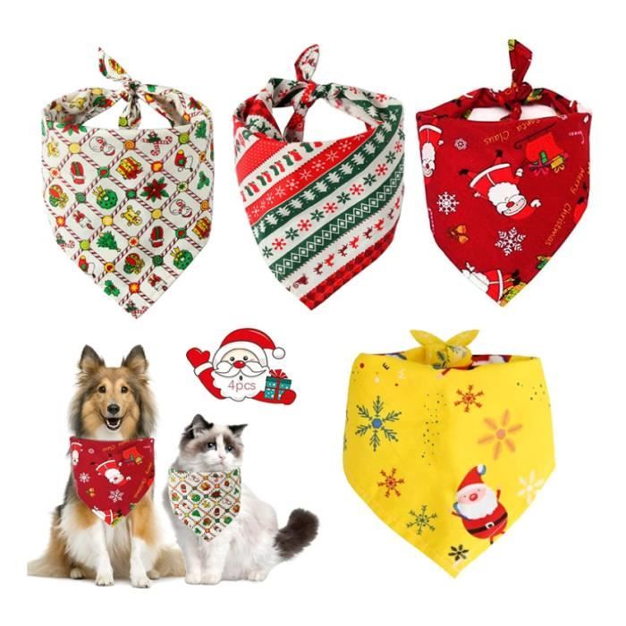 Bandana de Noël pour Chien - Non spécifié - 4 PCS - Réglable - Tissu 100% coton - Motifs festifs