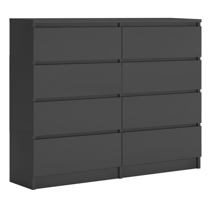 Commode 120 cm avec 8 tiroirs de style scandinave Couleur : Anthracite Dimensions : L : 120 cm x P : 39 cm x H : 102 cm