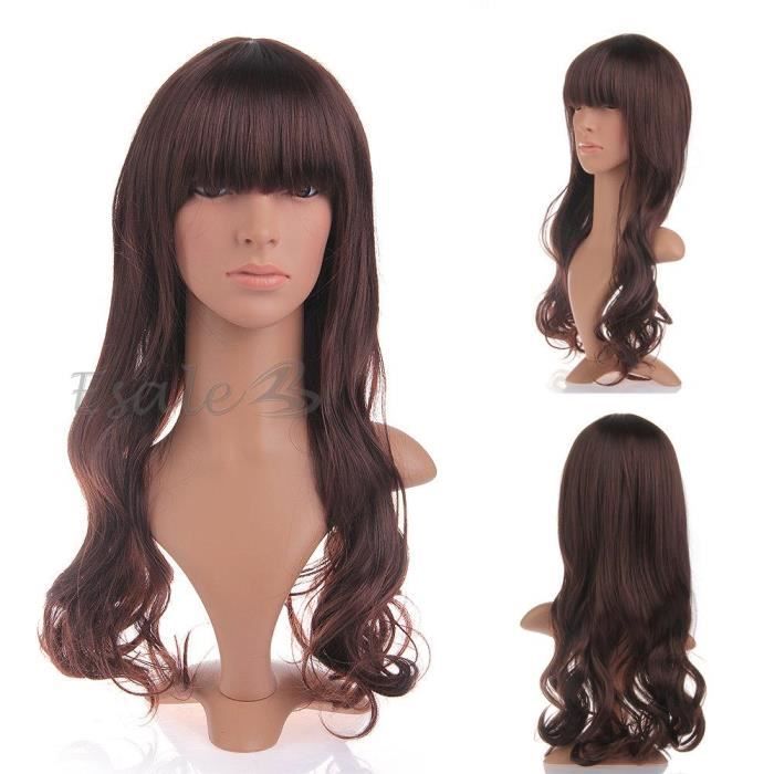Perruque Synthétique Femme Longue Bouclée Brun Doré/foncé - Avec Cadeau