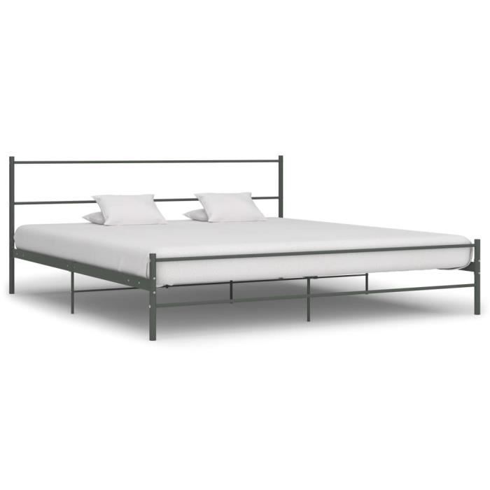 Lit adulte double en métal NEUF - Gris - 200 x 200 cm - A lattes