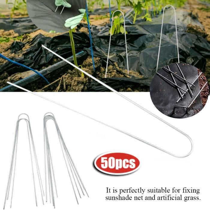 50 Piquets De Jardin En U Acier Galvanisé + 50 Rondelles - Fixation Bâche Et Anti-Mauvaises Herbes