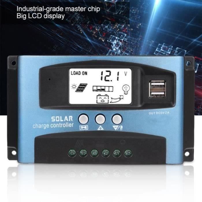 Régulateur Charge Solaire MPPT 60A 12V/24V Avec écran LCD Et 2 Ports USB - Pour Batteries Plomb Et Lithium