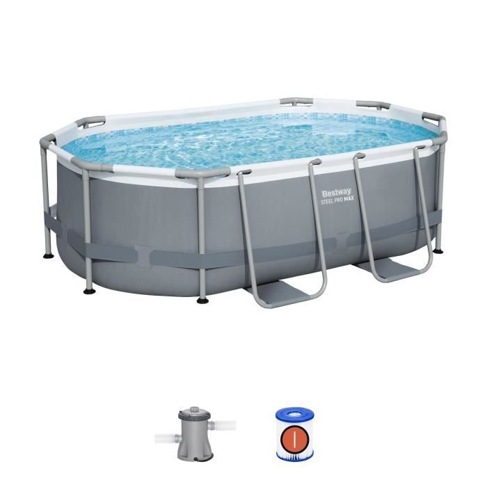 Kit Piscine hors sol tubulaire BESTWAY Steel Pro MAX™ 305 x 200 x 84 cm Ovale Livrée avev filtre a cartouche et 1 cart - vue 2