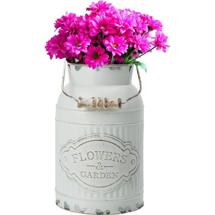 Vase Vintage En Métal Galvanisé Avec Motif Cœur - Décoration Shabby Chic, Pot à Fleurs Séchées