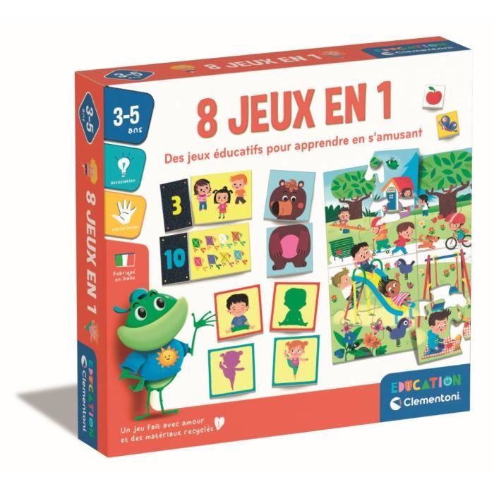 clementoni - coffret de 8 jeux en 1 - jeux éducatifs formes, couleurs, nombres, quantités - dés 3 ans