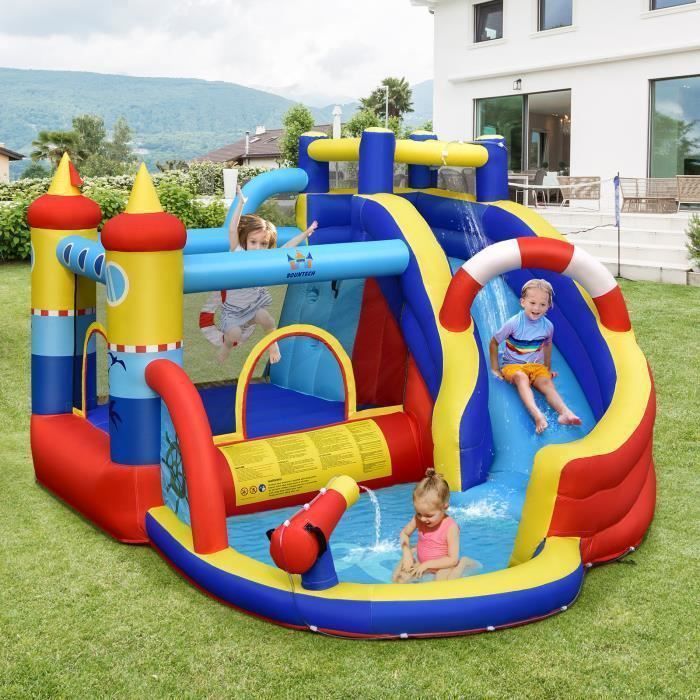 Chateau Gonflable Eau XXL COSTWAY Aquatique avec Toboggan Jeu Cible et Canon à Eau sans Gonfleur pour Enfants