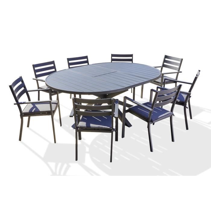Lot composé d'une table de jardin PELOSA-TB200 et de 8 fauteuils PELOSA-FT empilables