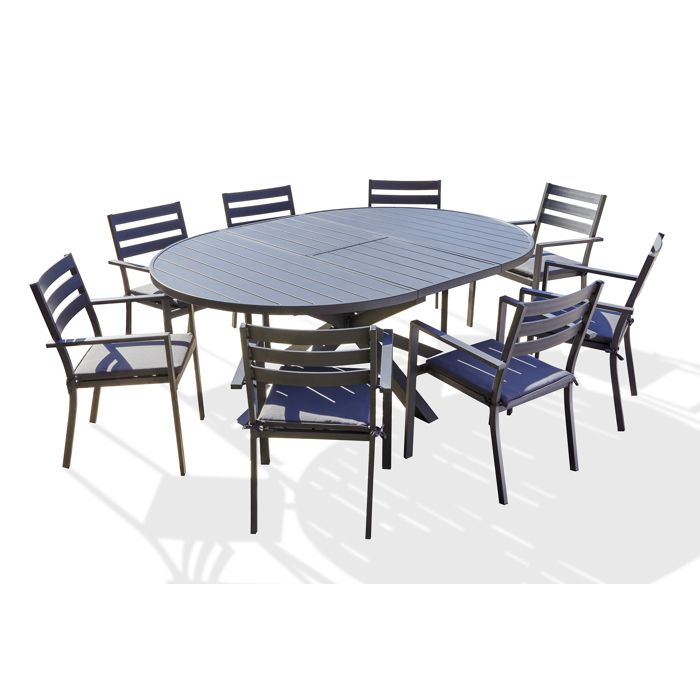 Ensemble repas 8 places en aluminium avec rallonge papillon (fauteuils PELOSA) - Gris anthracite - PELOSA