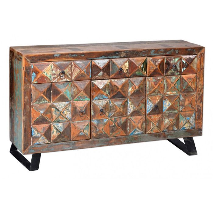 Buffet Bas - Giner y Colomer - Bois Recyclé - Multicolore - 3 Tiroirs et 3 Portes Buffet Bas - Giner y Colomer - Bois Recyclé - Multicolore - 3 Tiroirs et 3 Portes