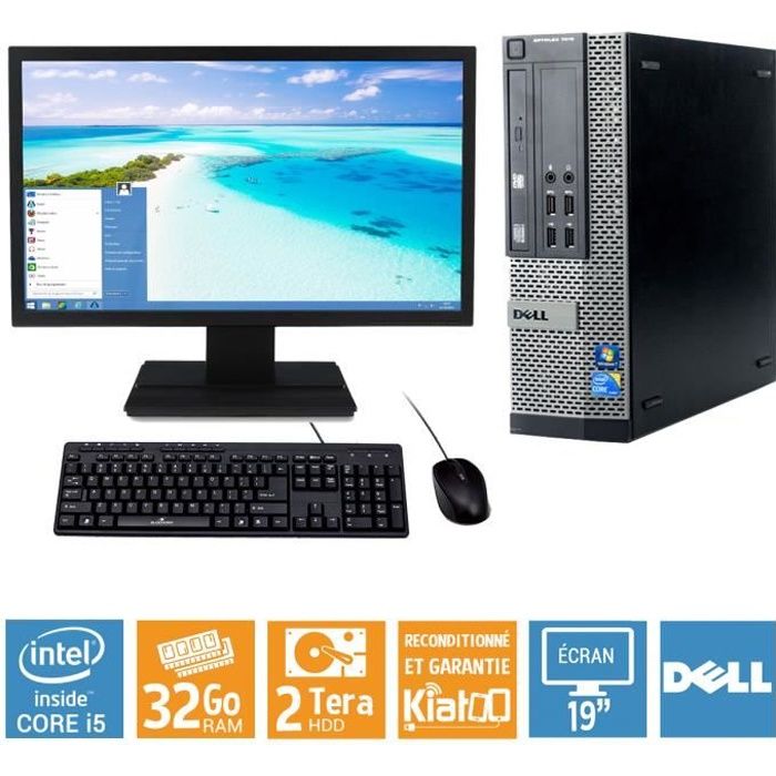 ordinateur de bureau dell optiplex 7010 i5 32 go ram 2 to disque durtft 19 pc bureau reconditionnéw10