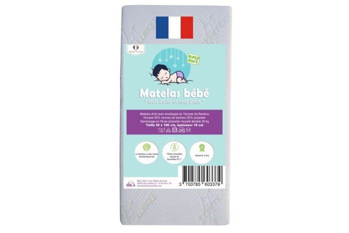 KIT PRATIQUE BEBE | Matelas 50x100 100% Bambou Lit Bébé Vintage + 2 Alèses Coton blanc | Certifié Oeko-Tex | Fabrication France UE
