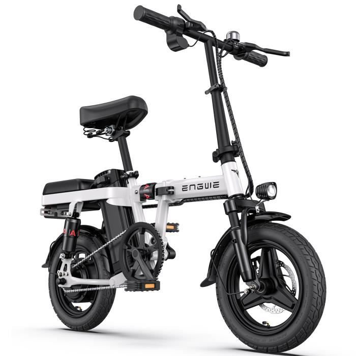 velo electrique pliable ENGWE T14 14 pouces 25km/h Moteur 250W Autonomie 42km E-bike ville avec amortisseur avant 48V10Ah Blanc